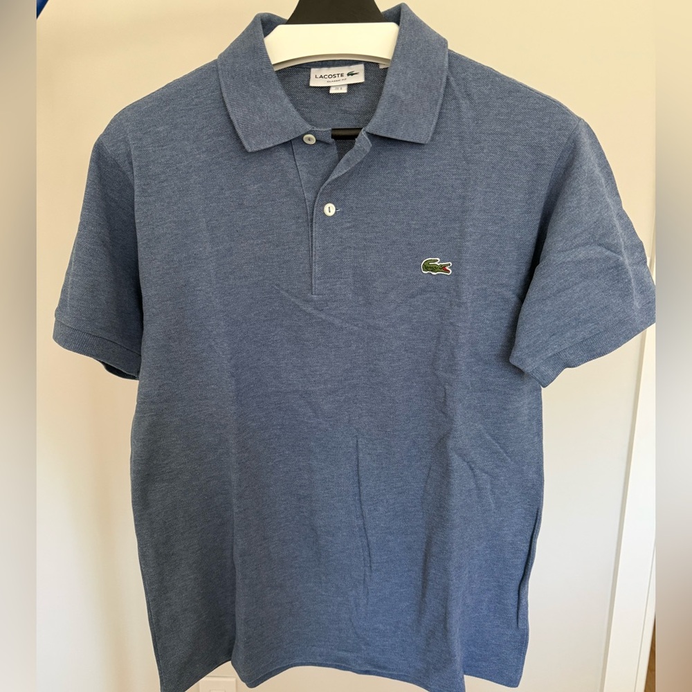 Lacoste Men's Heather Blue Piqué Polo with Crocodile Logo